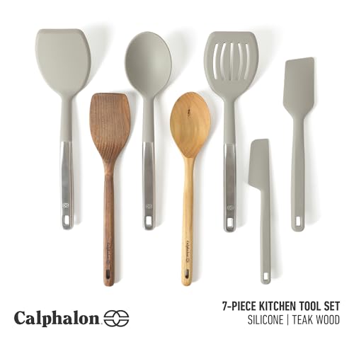 Prime 7 Piece Silicone and Teak Wood Kitchen Tool Set (Taupe w/ Silicone & Teak Wood (Prime - 7pc Utenstil Set) / 7-Piece Gadget & Tool Set)