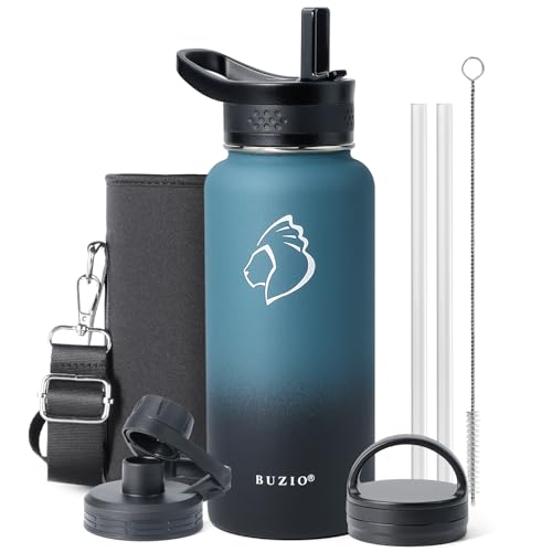 32 oz Water Bottle Insulated with Straw & 3 Lids (32 Ounces / Indigo Crush)