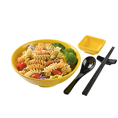 Unbreakable Ramen Bowl Set with Chopsticks and Spoon (2 Bowl Set / Yellow)