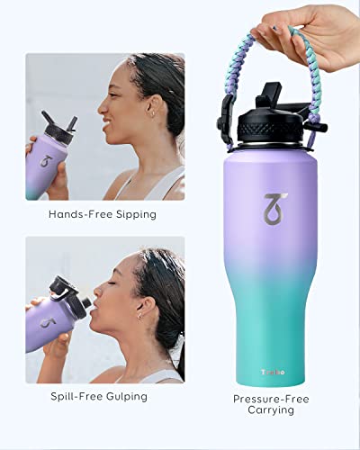 40 oz Water Bottle Insulated Fit in Any Car Cup Holder with 2 Lids (40 Ounces / Cotton Candy)