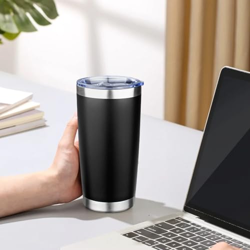 20oz Tumbler with Lid Double Wall Vacuum Insulated Travel Coffee Mug Stainless Steel Thermal Cup Powder Coated Sturdy Coffee Tumbler for Hot and Cold Beverage (20 Ounces / Black)