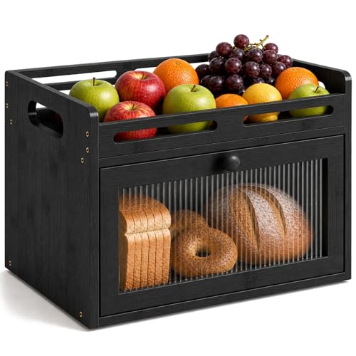 Bread Box for Kitchen Countertop (Black / 1-Tier)