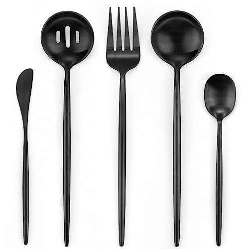 5pcs Matte Black Serving Set
