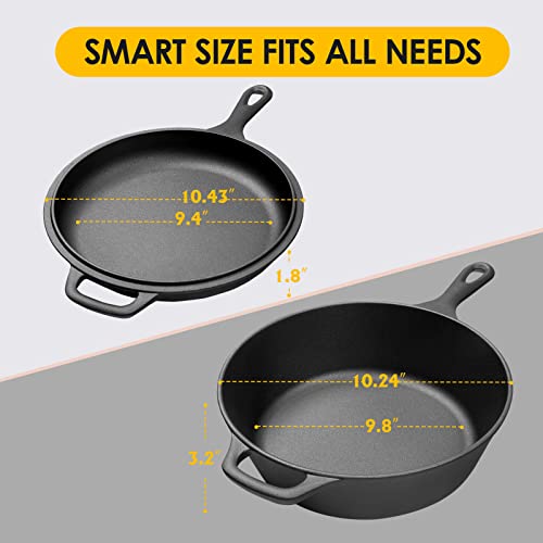 2-in-1 Pre-Seasoned Cast Iron Dutch Oven Pot with Skillet Lid Set, 10" Skillet 3QT Pot for Cooking, Baking, Frying and Camping (3QT)
