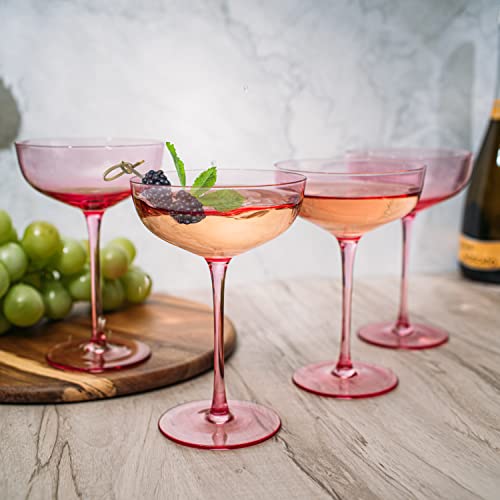 Luxury Pink Blush Crystal Coupe Cocktail Glasses Set of 4 (4 Count)