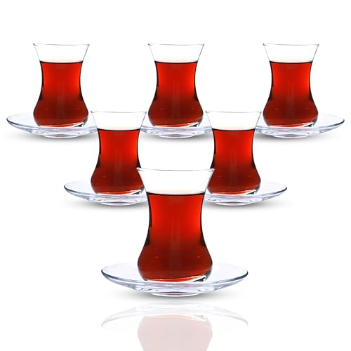 Turkish Tea Glass Set of 6 with Saucers (6 Count)