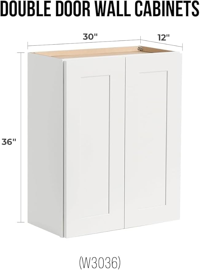 Wall-Mounted Cabinet – Solid Wood Shaker Style Medicine Cabinet with Adjustable Shelves & Soft-Close Doors for Bathroom, Kitchen, and Office Storage (White, 39" W x 12" D x 30" H)