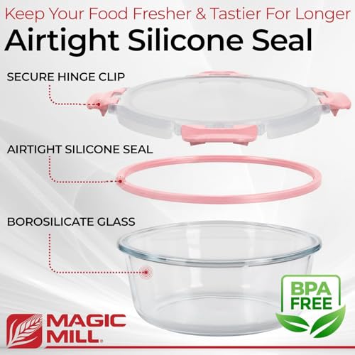 Premium Borosilicate Glass Food Storage Containers with lids Set (Pink)