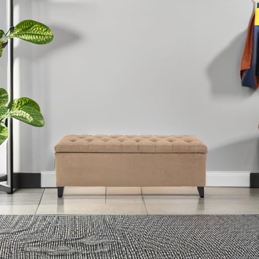 Madison Park Entryway Accent Bench for Living Room Flip Top Storage Chest, Shandra Tufted Top Upholstered Storage Bench End of Bed for Bedroom Furniture, Indoor Seating, 49"Wide, Sand