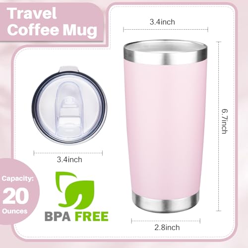 20oz Tumbler with Lid Double Wall Vacuum Insulated Travel Coffee Mug Stainless Steel Thermal Cup Powder Coated Sturdy Coffee Tumbler Bulk for Hot and Cold Beverage (20 Ounces / Pink)