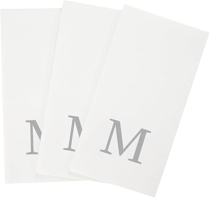 Luxenap 15.8 X 7.9 Inch Linen-Feel Guest Towels, 50 Lettered Hand Towels - Silver Letter 'M', Sans Serif Font, White Paper Dinner Napkins, airlaid, For Restrooms And Tables - Restaurantware