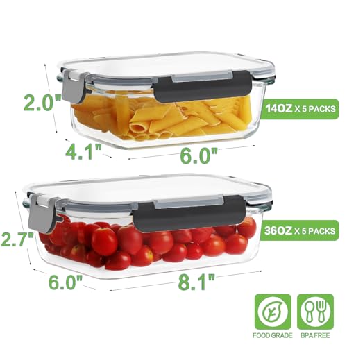 10 Pack Glass Meal Prep Containers (Black / 10 Pack)