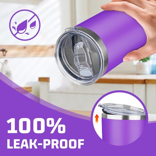 20oz Tumbler with Lid Double Wall Vacuum Insulated Travel Coffee Mug Stainless Steel Thermal Cup Powder Coated Sturdy Coffee Tumbler Bulk for Hot and Cold Beverage (20 Ounces (6 Pack) / Purple)