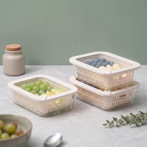 Glass Food Storage Containers with Glass Lids (Ivorywhite-3RT)