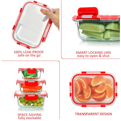 24 Pieces Glass Food Storage Containers Set (Red / 12 Pack)