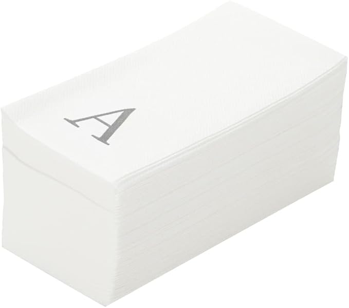 Luxenap 15.8 X 7.9 Inch Linen-Feel Guest Towels, 2000 Lettered Hand Towels - Silver Letter 'A', Sans Serif Font, White Paper Dinner Napkins, airlaid, For Restrooms And Tables - Restaurantware