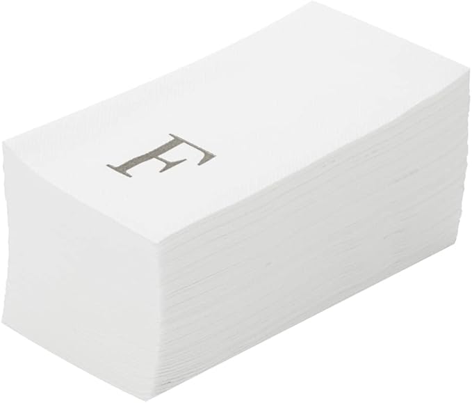 Luxenap 15.8 X 7.9 Inch Linen-Feel Guest Towels, 2000 Lettered Hand Towels - Silver Letter 'F', Sans Serif Font, White Paper Dinner Napkins, airlaid, For Restrooms And Tables - Restaurantware