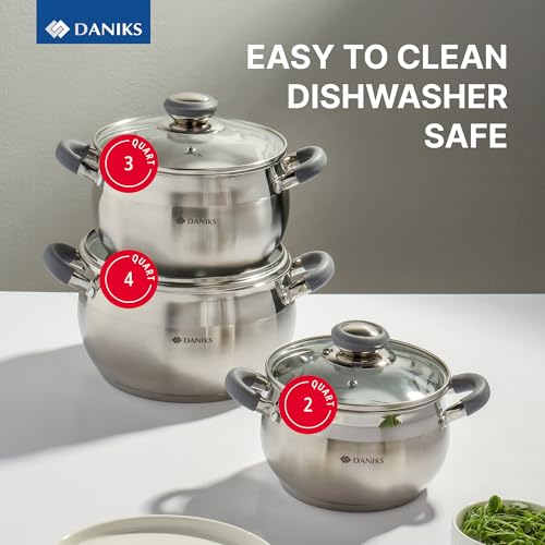 Modern 6 Piece Stainless Steel Cookware Set with Glass Lids (6 Count)
