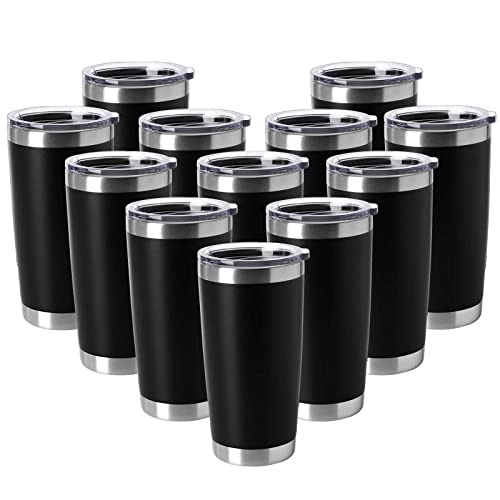 20oz Tumblers Stainless Steel Mugs with Lid Double Wall Vacuum Insulated Coffee Cups for Cold & Hot Drinks (Black-A / 12 Count (Pack of 1))