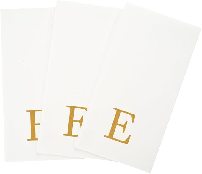 Luxenap 15.8 X 7.9 Inch Linen-Feel Guest Towels, 50 Lettered Hand Towels - Gold Letter 'E', Sans Serif Font, White Paper Dinner Napkins, airlaid, For Restrooms And Tables - Restaurantware