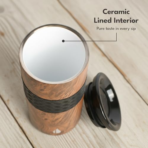Artisan 16oz Inner Ceramic Coating Tumbler Triple Wall Coffee Mug (16 Ounces / Teakwood (Ceramic Coating))