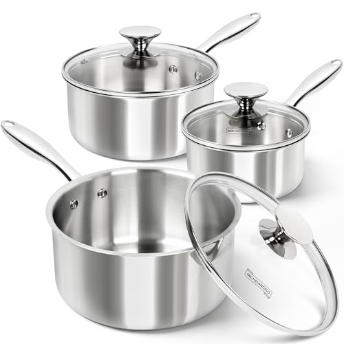 Triply Stainless Steel Saucepan Set with Lids 6pcs