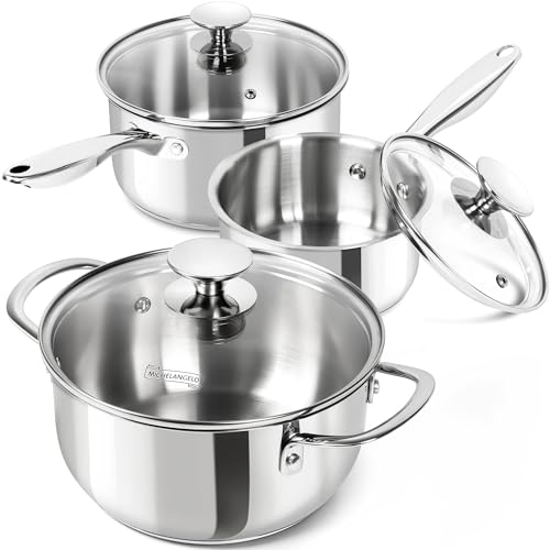 Stainless Steel Pot Set with Lids 1QT & 2QT & 3QT (3 Count)
