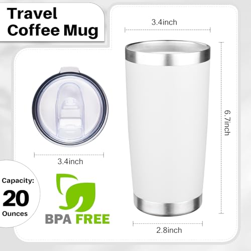 20oz Tumbler with Lid Double Wall Vacuum Insulated Travel Coffee Mug Stainless Steel Thermal Cup Powder Coated Sturdy Coffee Tumbler Bulk for Hot and Cold Beverage (20 Ounces (6 Pack) / White)