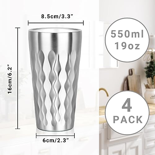 Stainless Steel Drinking Glasses (fire diamond-patterned / 19oz,4pcs)