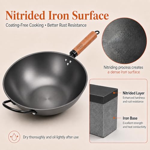 12.6 Inch Carbon Steel Wok with Lid (12.60 inch)