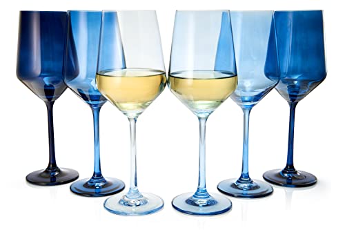 Winter Blue Christmas Wine Glasses Set of 6 Colored Crystal 12oz Navy Tall Stemmed Glassware for Holiday Celebrations (6 Count)