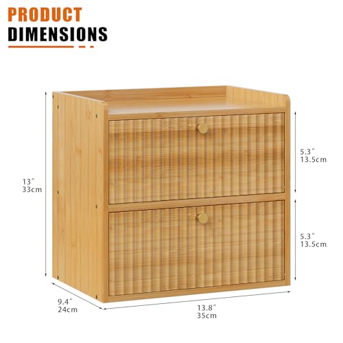 Rustic Bread Box for Kitchen Countertop Bamboo Bread Storage Container Bin Double Layer BreadBox Farmhouse Large Capacity Food Organizer (Natural Bamboo)