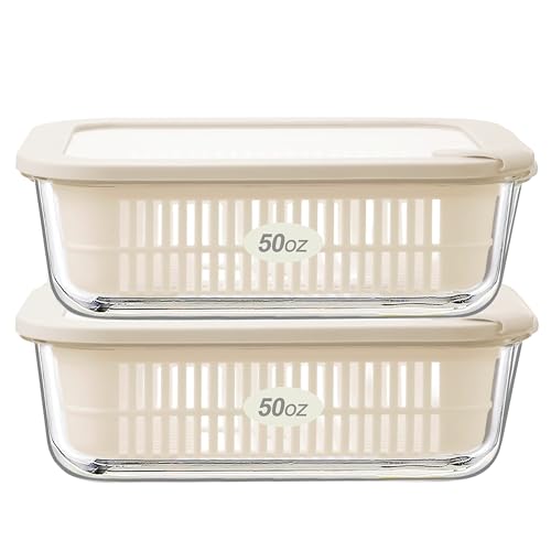 Glass Food Storage Containers with Glass Lids (‎Ivory White -2p)