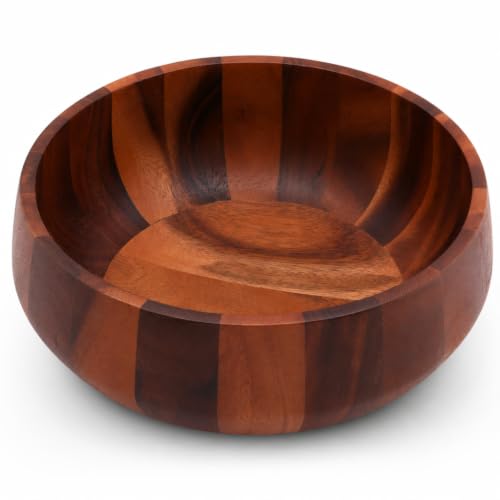Modern Round Acacia Wood Serving Bowl for Fruits and Salads 4.5" H x 11" Diameter (4.5" Tall x 11" Diameter)
