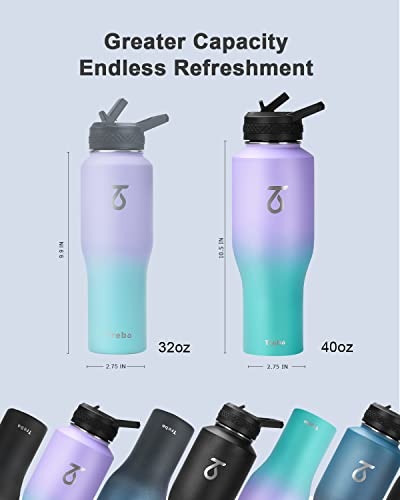 40 oz Water Bottle Insulated Fit in Any Car Cup Holder with 2 Lids (40 Ounces / Cotton Candy)