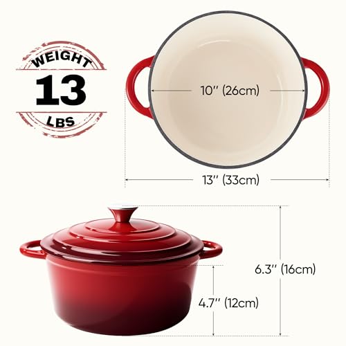 6 Quart Dutch Oven Pot with Lid (6 QT / Red)