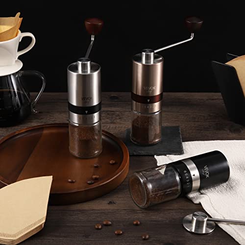 Gold Manual Coffee Grinder Stainless Steel Burr Coffee Grinder with Portable Bag External Adjustable Setting Small Hand Coffee Grinder Ultra Fine for Espresso at Home Morning Coffee (Gold)