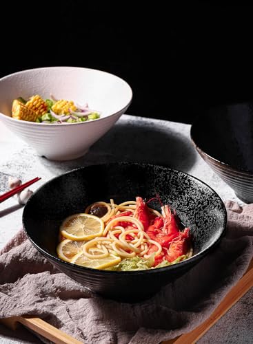Ceramic Japanese Ramen Bowl Set (9 Inch / Black)