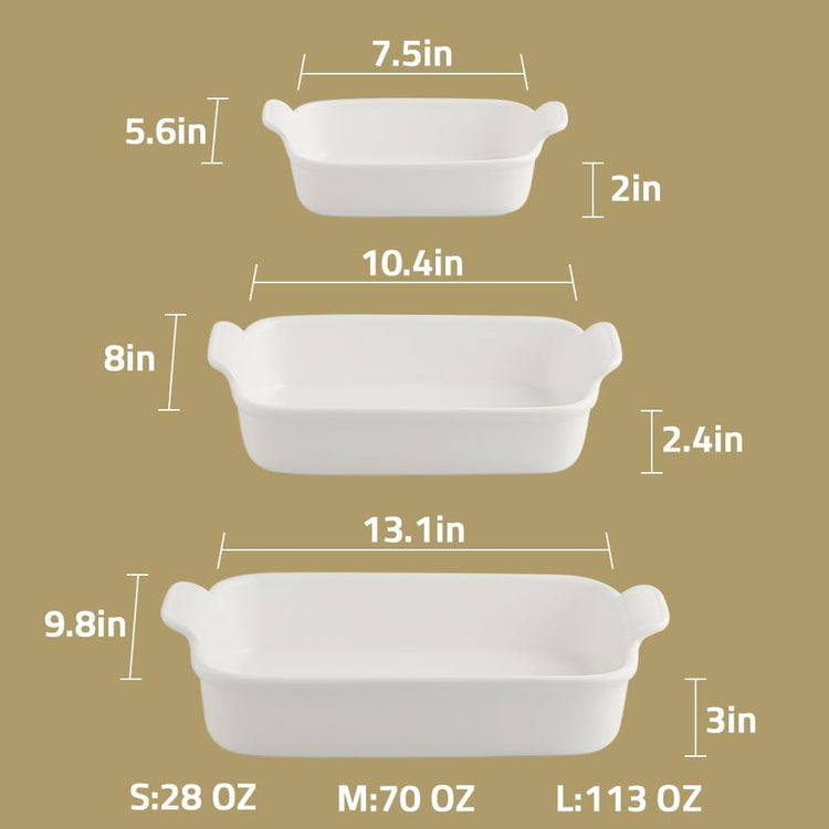 Sweejar Baking Pans Set, Ceramic 9x13 Baking Dish with Handle, Rectangular Casserole Dishes for Oven, Bakeware Sets of 3, Durable Lasagna Pan Deep for Kitchen, Banquet, Wedding Gift(Green)