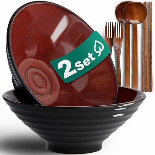 8 Inch 2 Sets Ceramic Ramen Bowl (B:Red&Black / 8 INCH 2 Set)