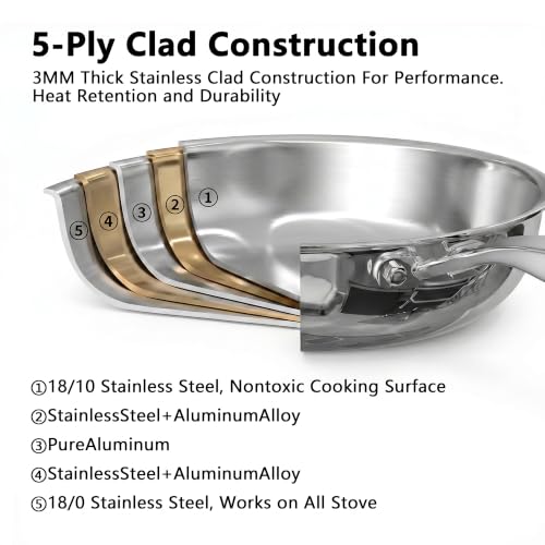 11-Piece 5-Ply Stainless Steel Cookware Set, Pots and Pans
