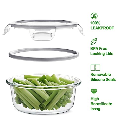 24pc Glass Food Storage Containers with Lids (Light Grey / 12 Pack)