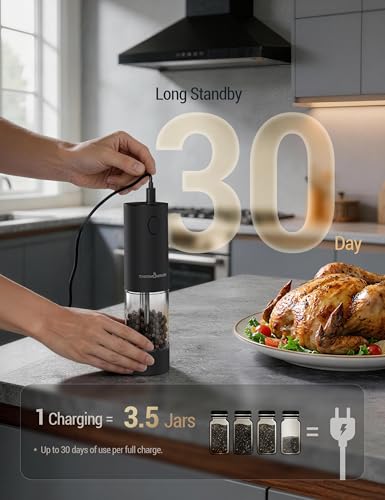 Electric Salt and Pepper Grinder Set with 110ML Large Capacity (Large / Midnight Black)
