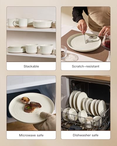 Stoneware Dinnerware Sets with Pasta Bowls (Cream)