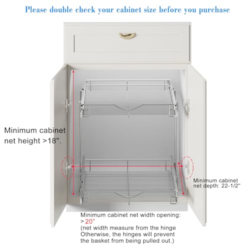 2 Tier Pull Out Cabinet Organizer (Chrome / 20" W X 21" D)