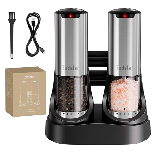 Electric Rechargeable Salt and Pepper Grinder Set (Stainless Steel)