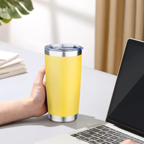20oz Tumbler with Lid Double Wall Vacuum Insulated Travel Coffee Mug Stainless Steel Thermal Cup Powder Coated Sturdy Coffee Tumbler for Hot and Cold Beverage (20 Ounces (1 Pack) / Yellow)