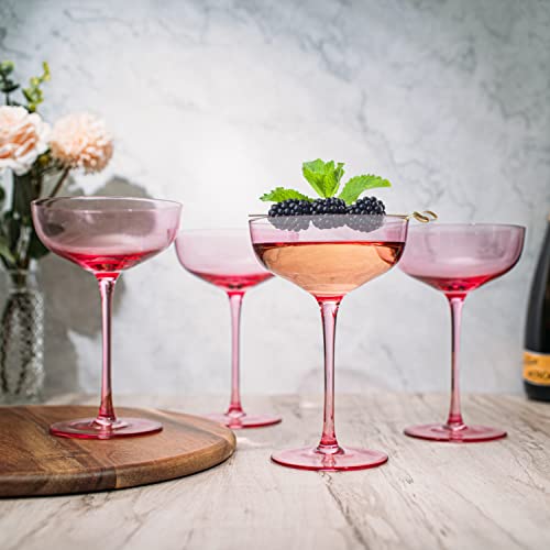 Luxury Pink Blush Crystal Coupe Cocktail Glasses Set of 4 (4 Count)