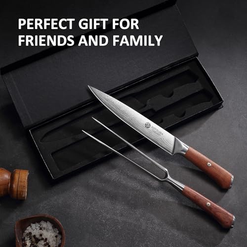 Japanese Carving Knife and Fork Set with Ergonomic Rosewood Handle (2 Count)