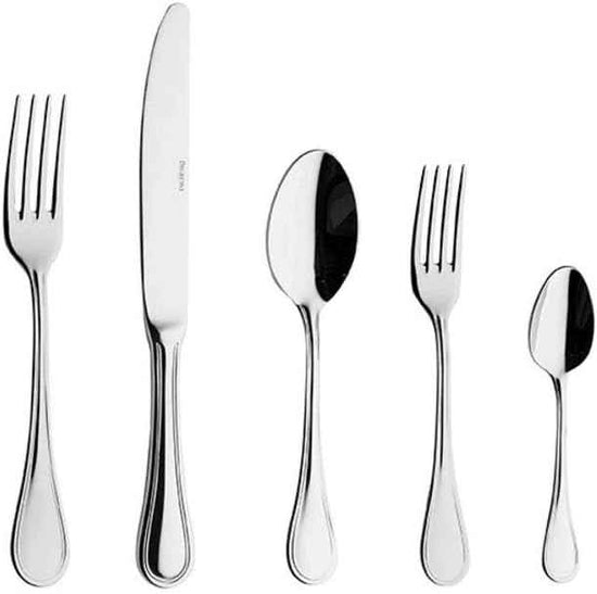 Degrenne Luxury French Cutlery Set - 5 Piece Silverware Set, Includes Forks, Spoons & Knife, Stainless Steel Flatware, Dishwasher Safe, Made in France - Verlaine Collection